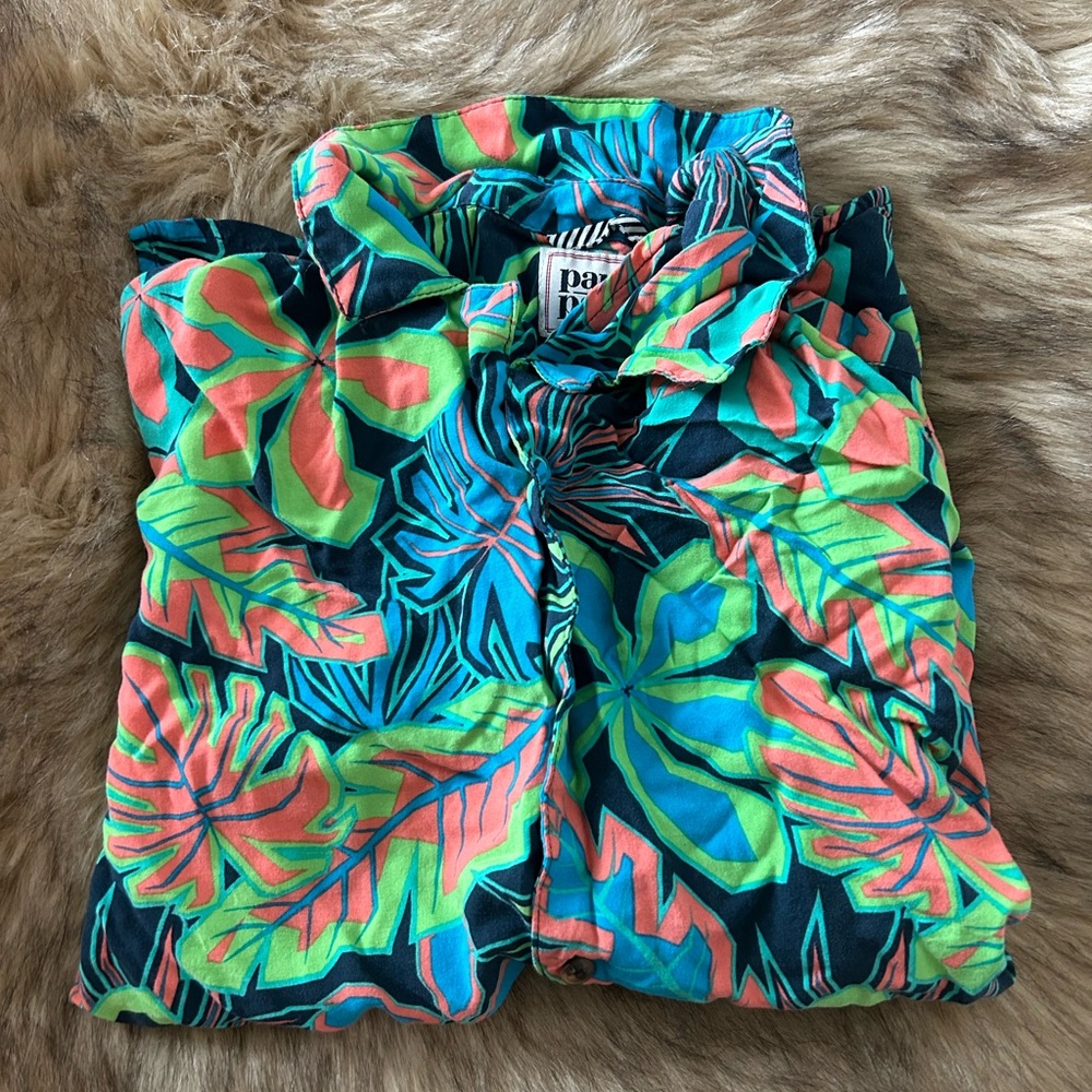 Party Pants Hawaiian Themed Short Sleeve Button Up